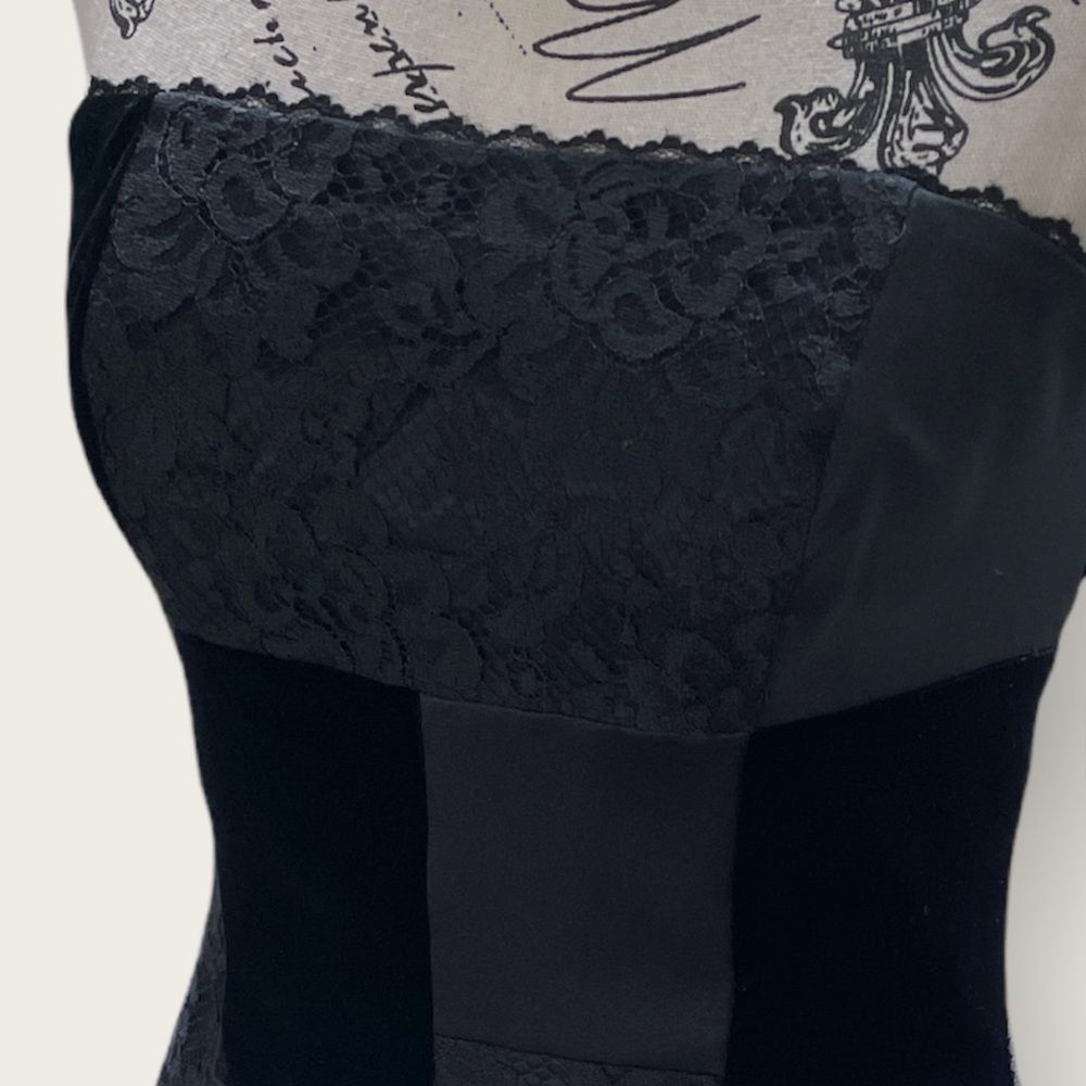 NWT A.B.S. Evening by Allen Schwartz strapless black lace velvet dress size 2 - Picture 3 of 9
